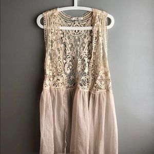 embroidered lace sheer sleeveless cardigan